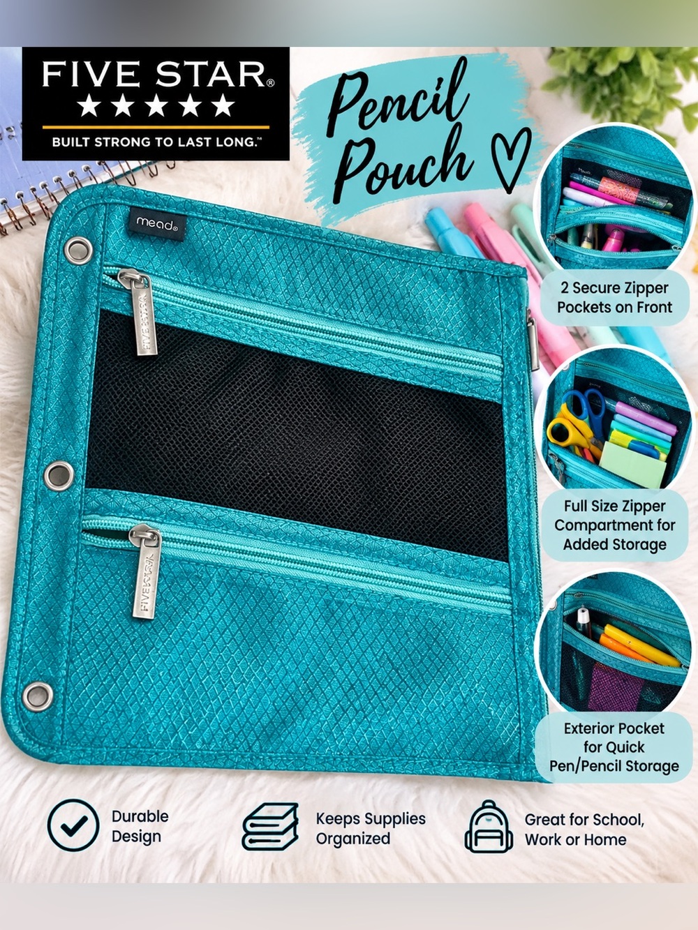 Five Star Teal Pencil Pouch. NWT
